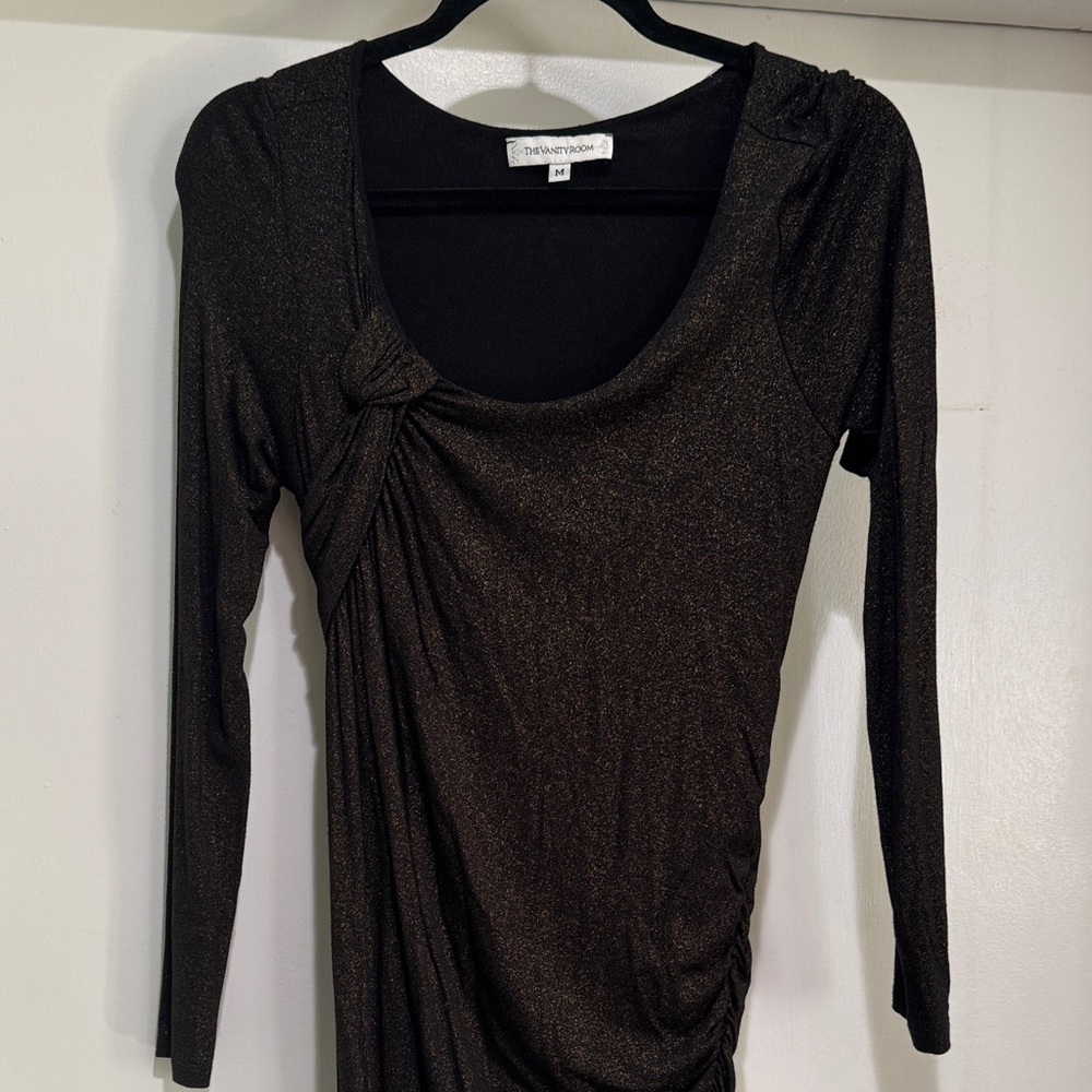 The Vanity Room black gold sparkle Stretch Knit Knot Asymmetrical Dress